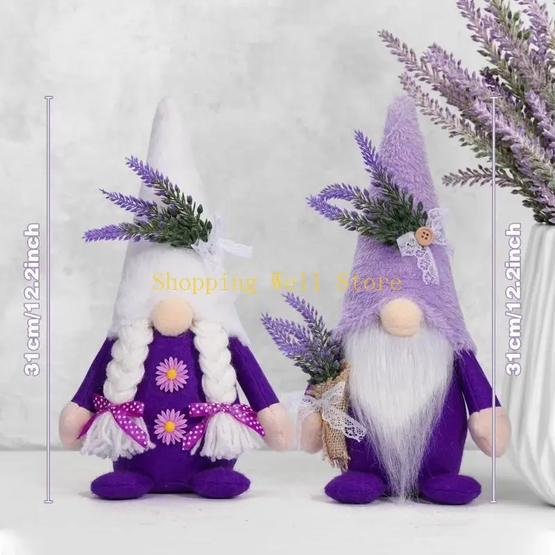 KX4B Eye Catching Lavender Gnomes Decors Handcrafts Figures for Spring and Summer