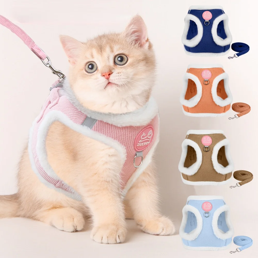 

Cat Harness Leash Set Corduroy Autumn Winter Set - Soft Adjustable Walking Soft Vest for Small Medium Cats