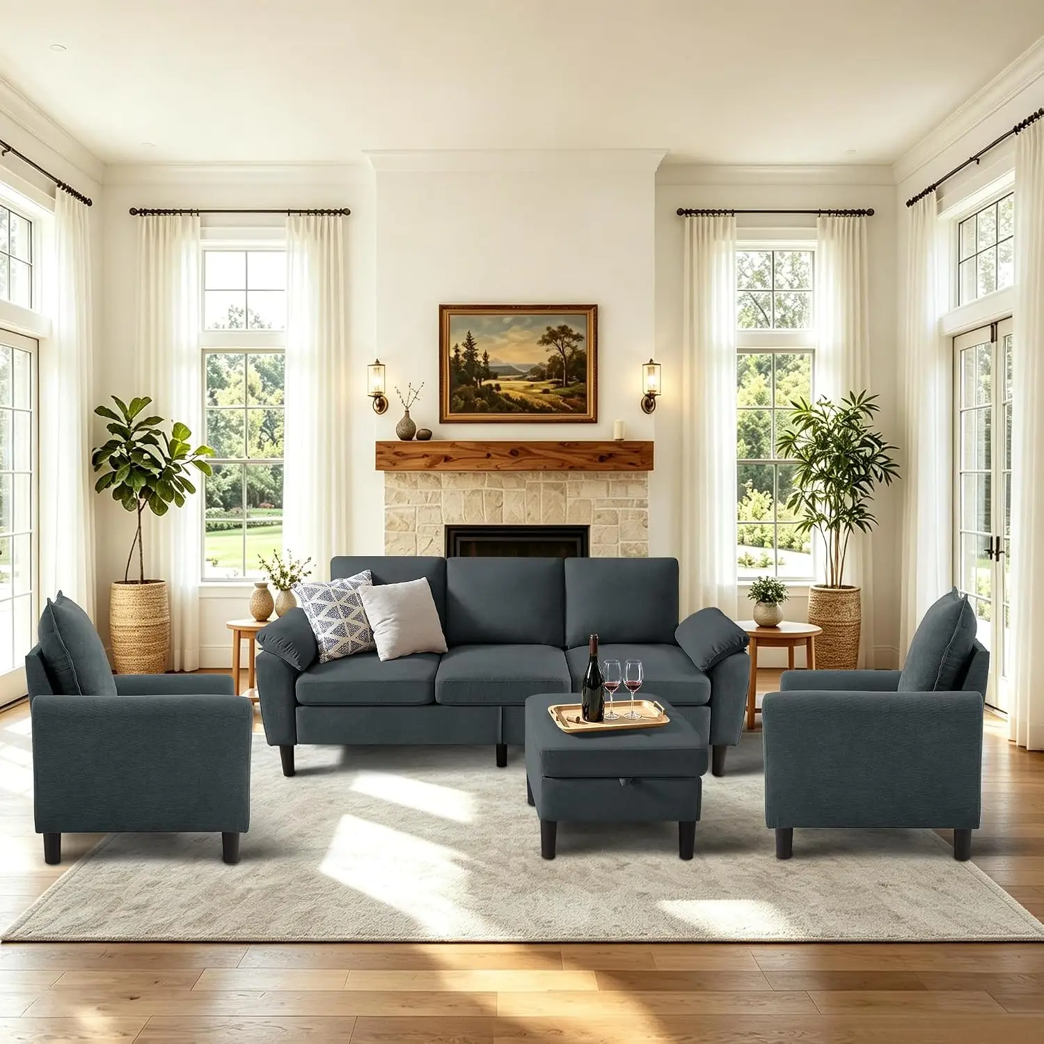 4-Piece Sectional Sofa & 2 Accent Chairs for Living Room, Customized
