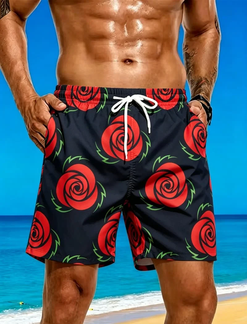 Summer quick drying shorts for men, retro floral print quick drying beach shorts, for summer travel and beach vacations