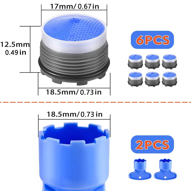 8pcs Faucet Aerator Replacement for Cache Aerators and Faucet Aerator Key Removal Tool Tap Aerators Flow Restrictor