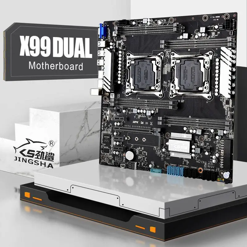 Top JINGSHA X99 Dual CPU motherboard LGA 2011-3 motherboard USB3.0,10* SATA3.0, NVMe M.2 support XEON E5 V4 Series CPU and DDR4