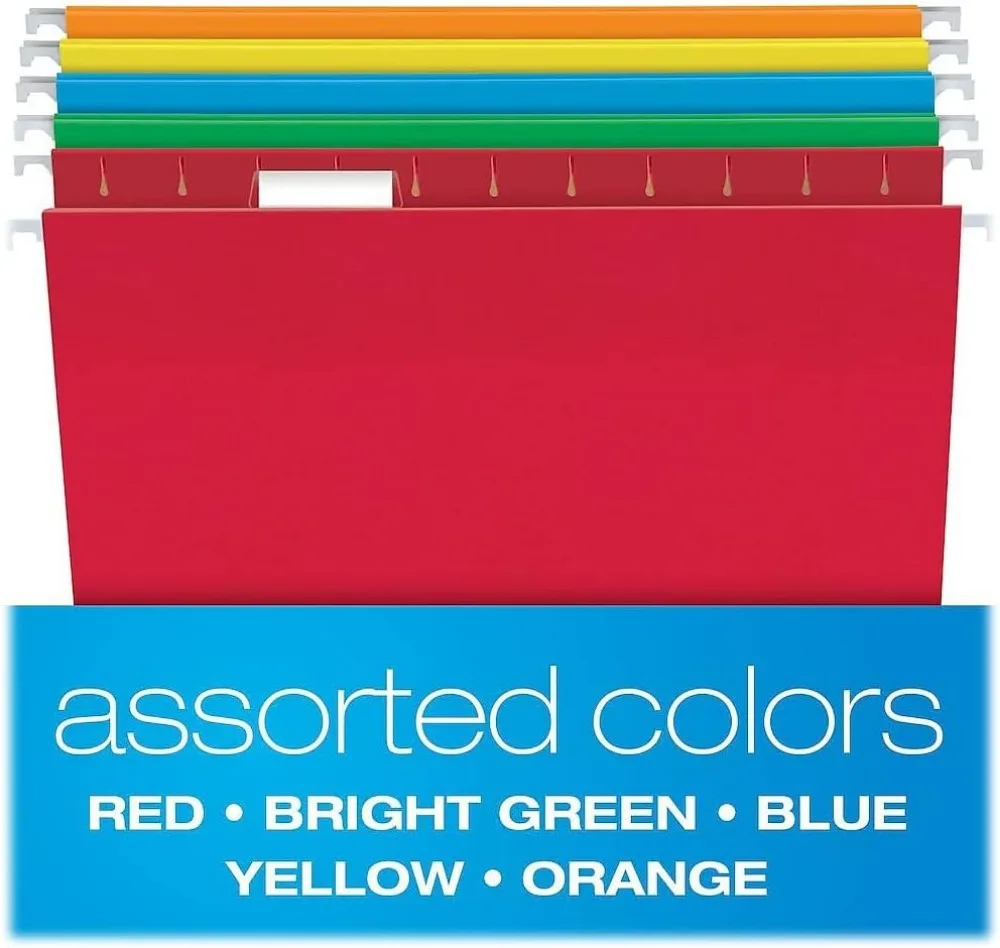 Hanging File Folders, Letter Size, Assorted Colors, 25 Pack with Adjustable Tabs