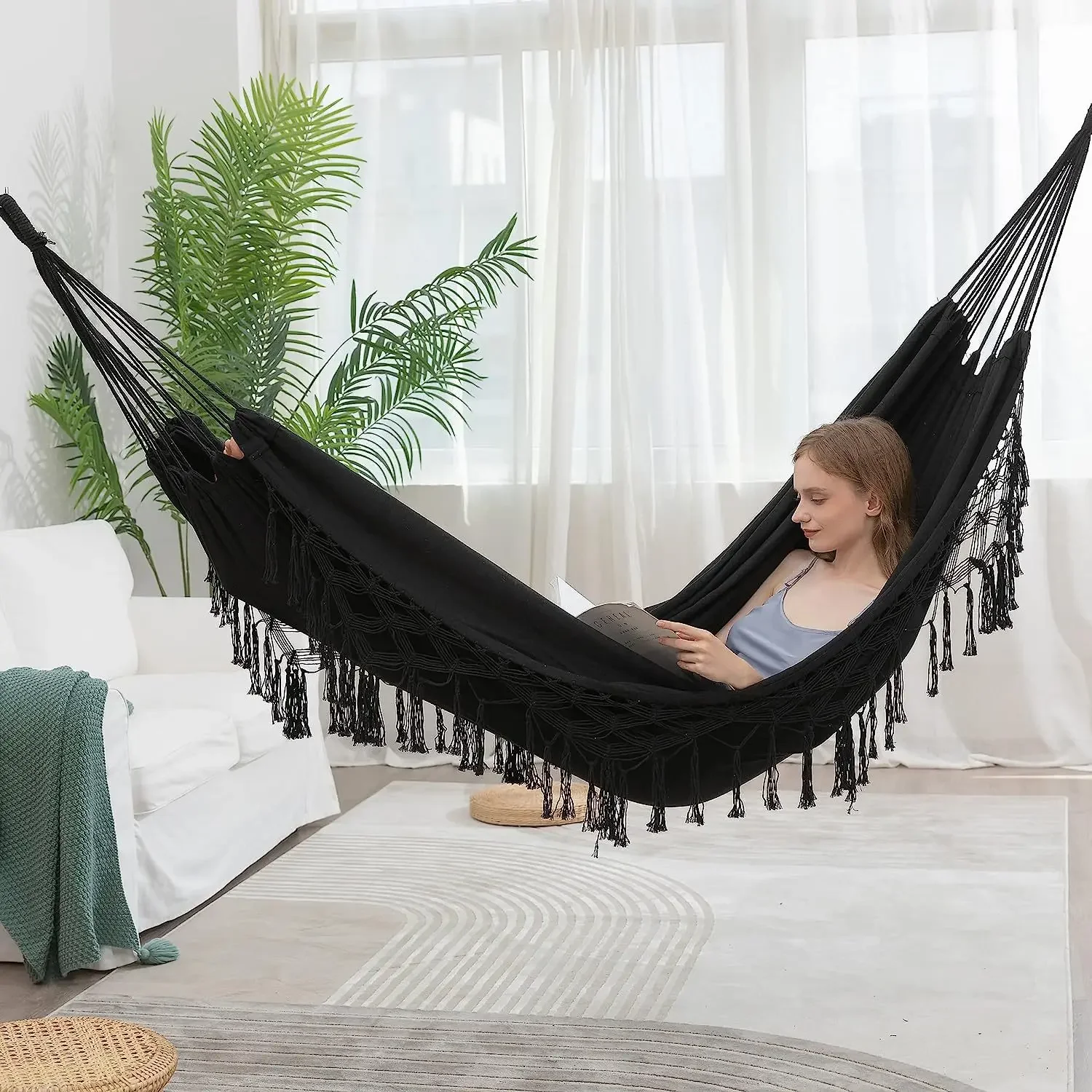 ins fringed lace hammock outdoor leisure anti-rollover hanging chair double camping spring outing canvas hanging basket swing