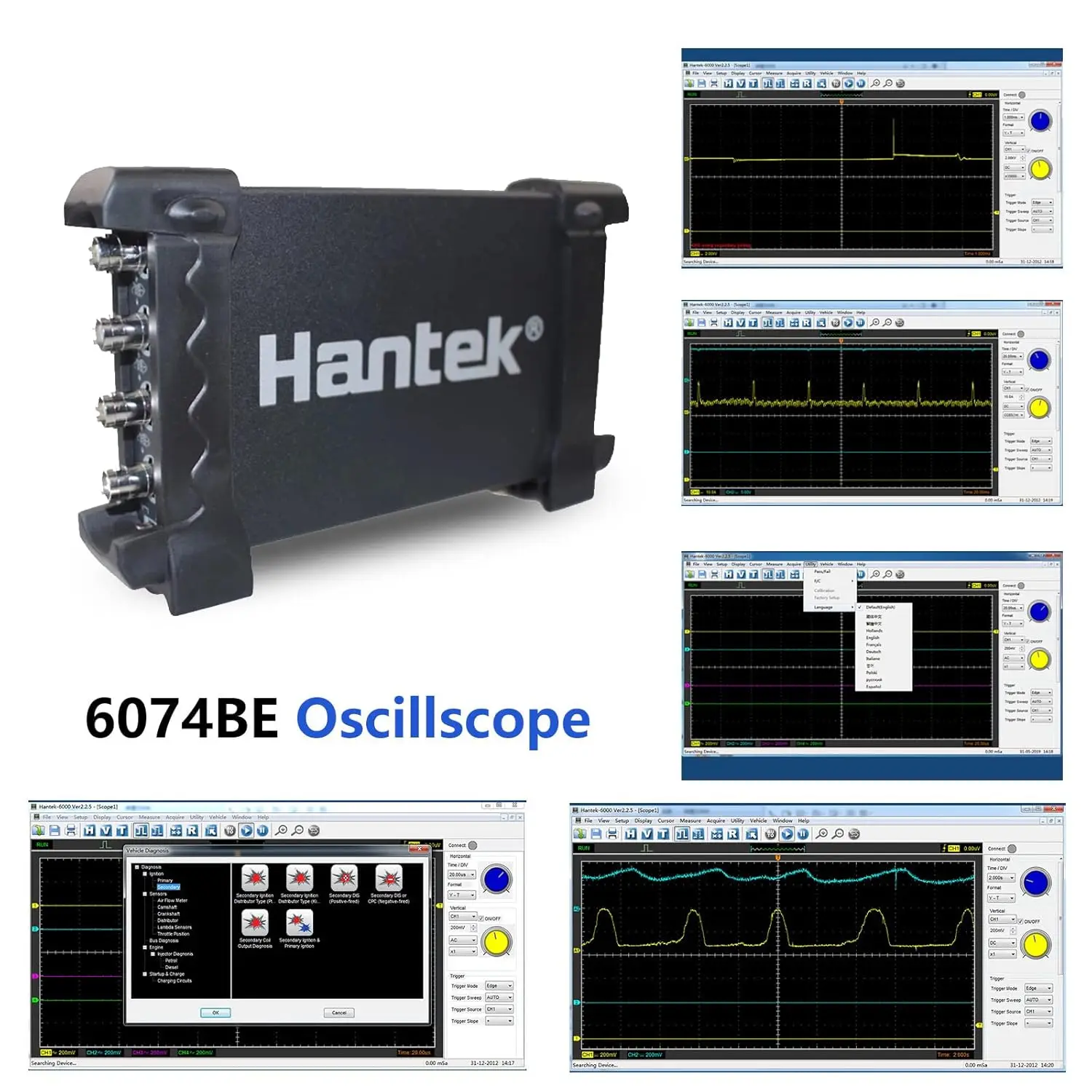 Hantek 6074BE Digital Oscilloscope 70MHz 1GSa/s 4CH USB Virtual Oscilloscope Diagnostic Tool