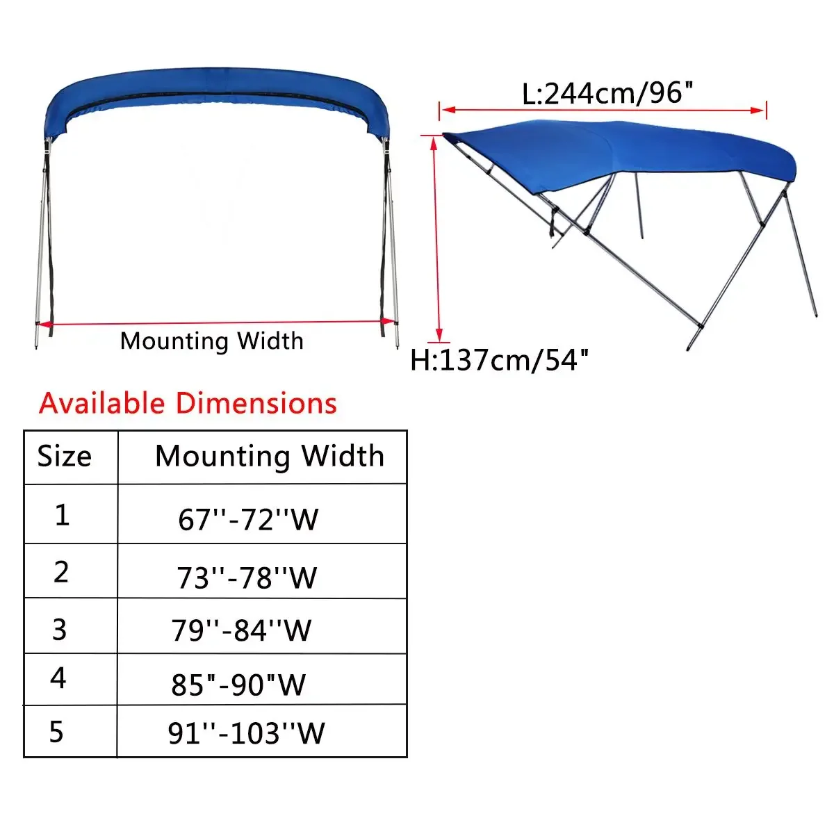 600D 4 Bow Bimini Top Canvas Cover w/Boot Cover Storage No Frame Anti-UV Rainproof Protection For V-Hull Jon Center Console Boat