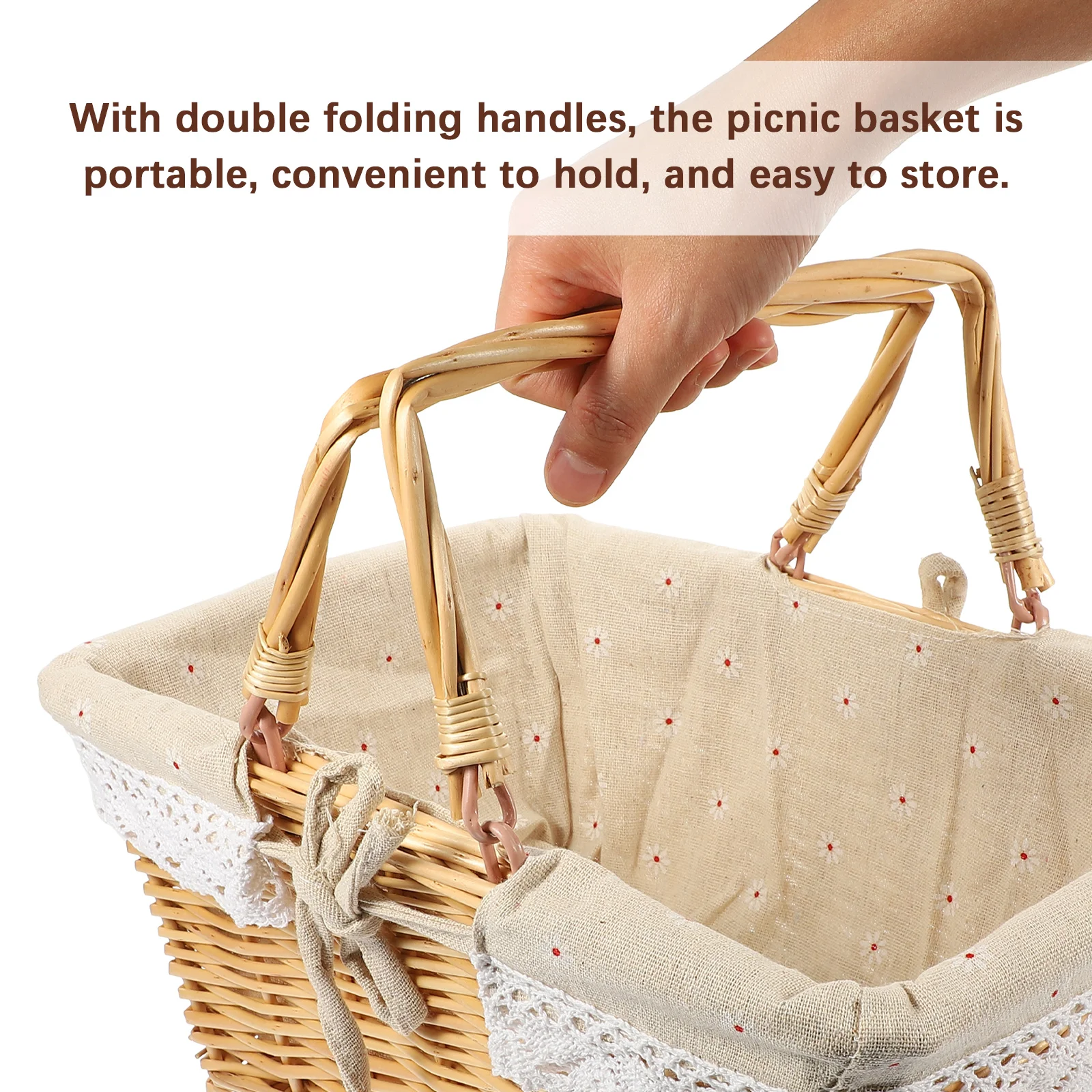 

1pc Wicker Storage Basket Vintage Picnic Handmade Fruit Shopping Container Wear-Resistant Multi- Decor