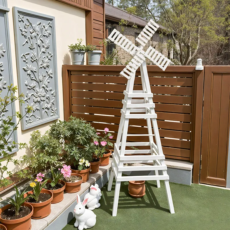 Windmill flower stand Outdoor preservative wood climbing vine White windmill decorative rose Garden grape