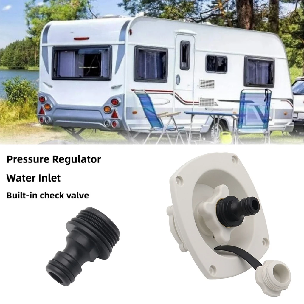 

Water Inlet With Pressure Regulator And Quick Connector Filler Entry RV Camper Accessories White