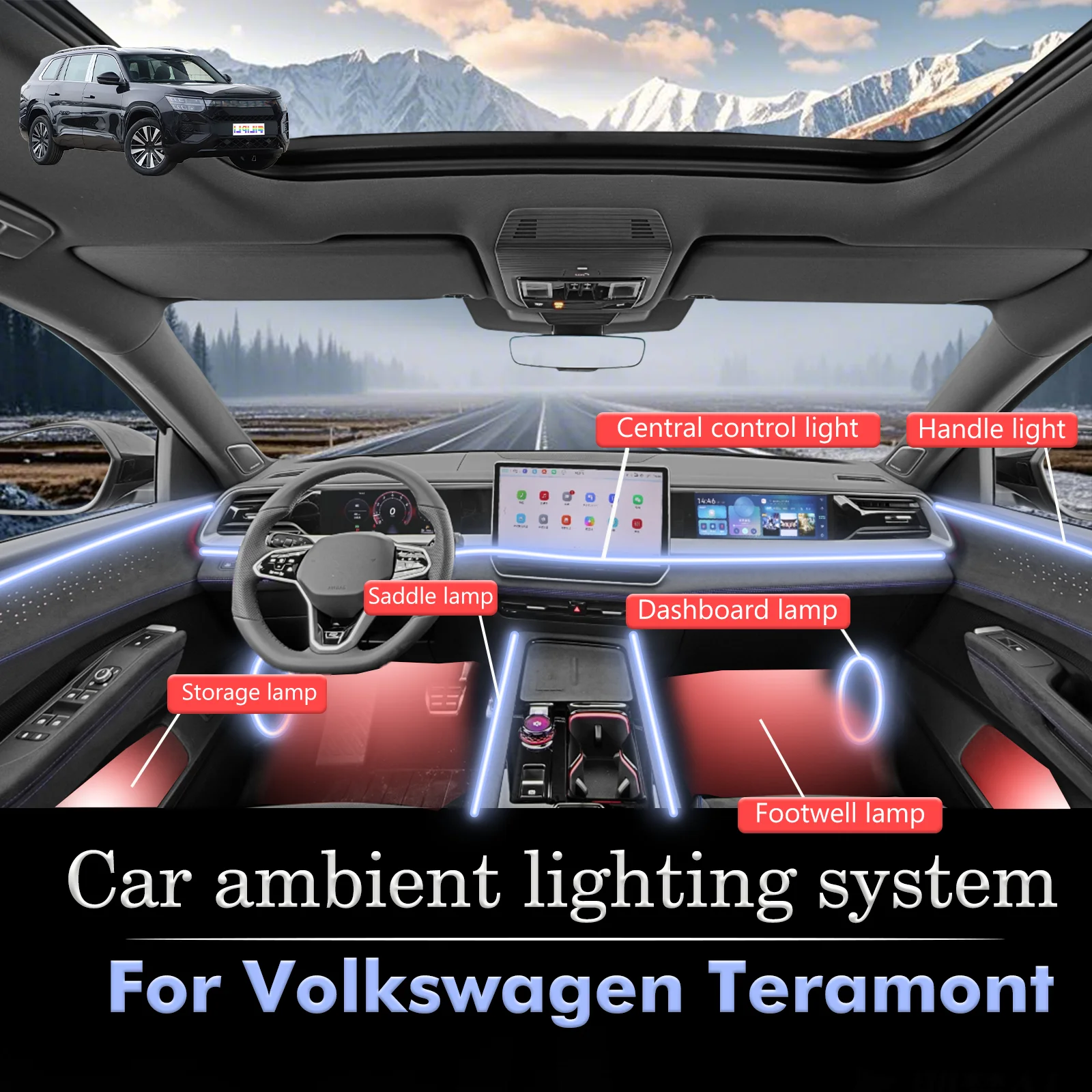

For Volkswagen Teramont Car Interior Decorative Ambient Light RGB 64-Color LED Smart Remote Control Energy Saving Efficient Kit