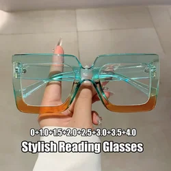 Unisex Stylish Gradient Reading Glasses Men Women Large Anti-blue Light Hyperopia Trendy Far Sight Presbyopia 0+1.0+1.5+4.0