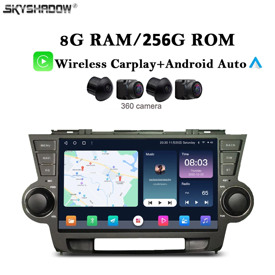 8G+256G Carplay Auto Android 13.0 IPS DSP 360 Car DVD Player GPS WIFI Bluetooth RDS Radio For Toyota Highlander Kluger 2009-2014