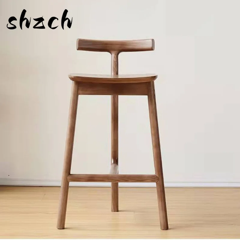 Modern Bar Stools Scandinavian High Chair for Hotel & Home Kitchen Creative Solid Wood Counter Stool Minimalist Front Desk Seat