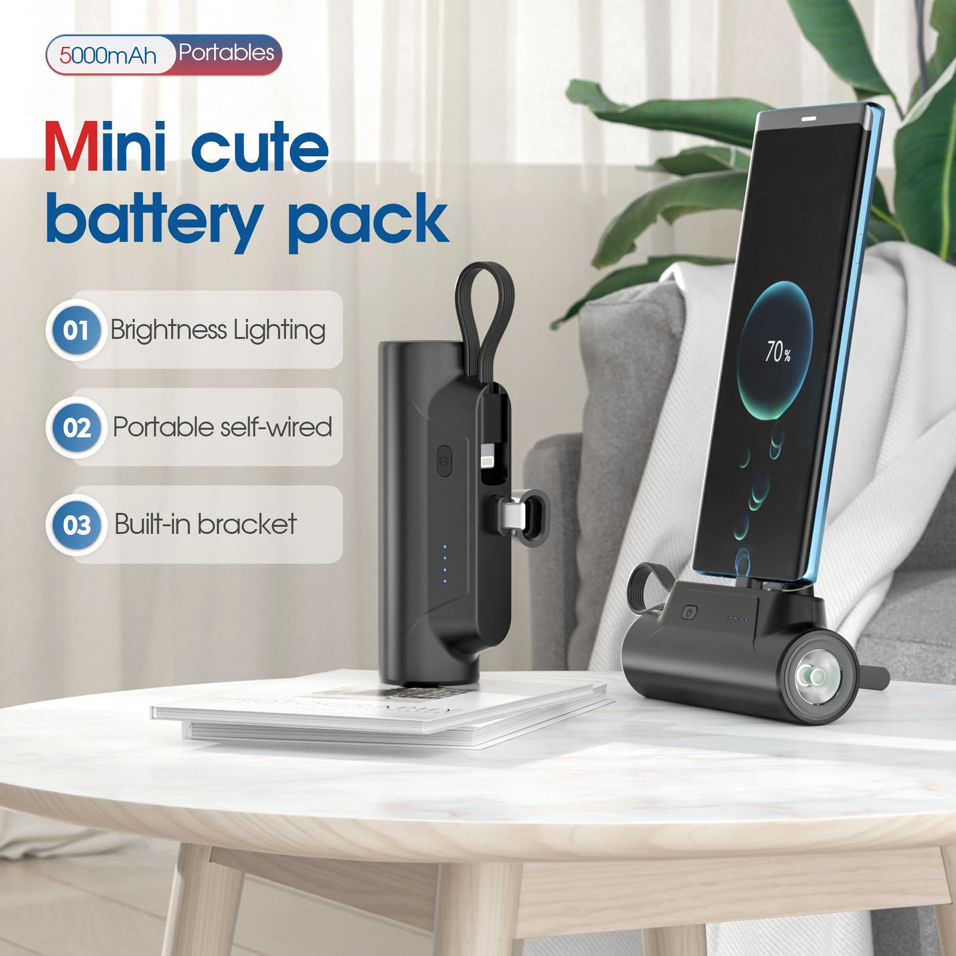 

2025 Mini Wireless Power Bank 5000mAh Large Capacity Portable Capsule Fast Charging External Battery For iPhone Type-c
