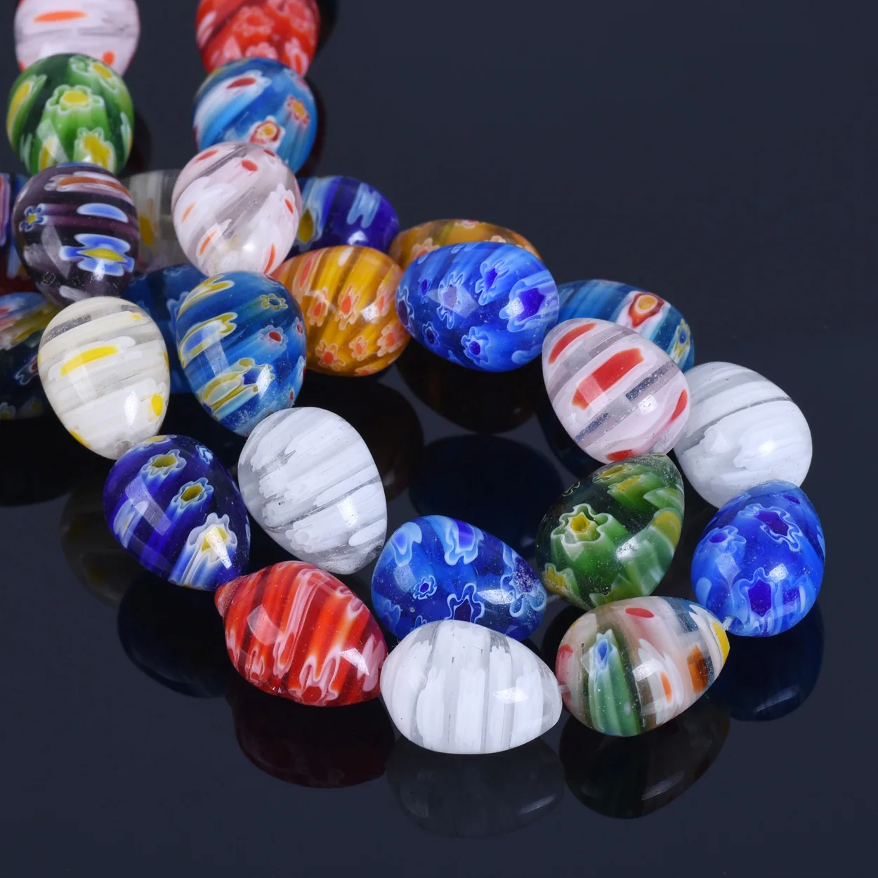 

10pcs Random Mixed Flower Patterns 12x16mm Teardrop Shape Millefiori Glass Lampwork Loose Beads For Jewelry Making DIY Findings