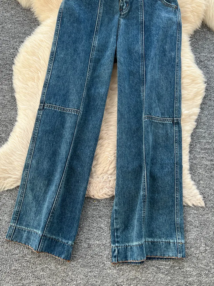 الرجعية هونغ كونغ Sle عالية الخصر واسعة الساق الجينز المرأة فضفاضة التخسيس الدنيم مستقيم الساق السراويل الخريف الشتاء تصميم Faion