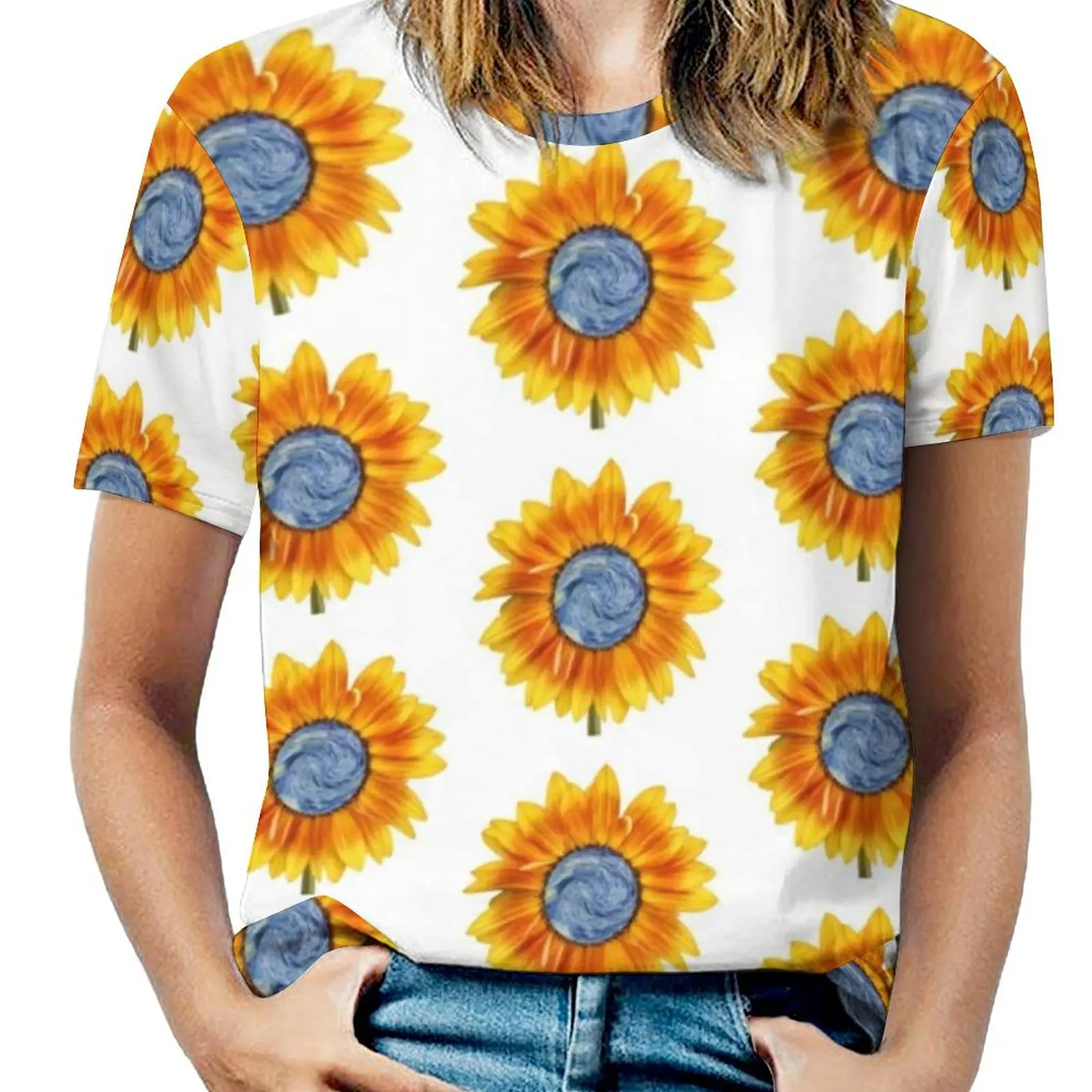 Summer Sunflower Art T Shirts Van Gogh Starry Night Simple T-Shirt Female Short Sleeve Cool Oversize Tee Shirt Graphic Clothes