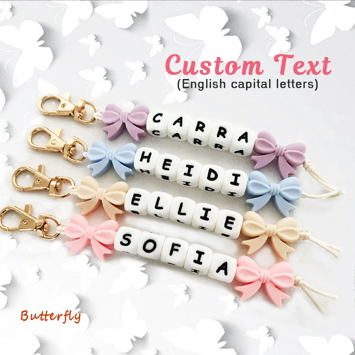 1pc Personalized Daisy/Rainbow/Bow Name Silicone Letter Keychain, Bag/Cup Pendant, Valentine's Day/Christmas Gift