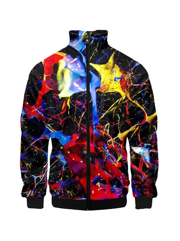 Męska bomberka casualowa kolorowa kurtka z nadrukiem 3D z długim rękawem płaszcz z suwakiem bluza Tie Dye Plus Size dresami — zdjęcie 2