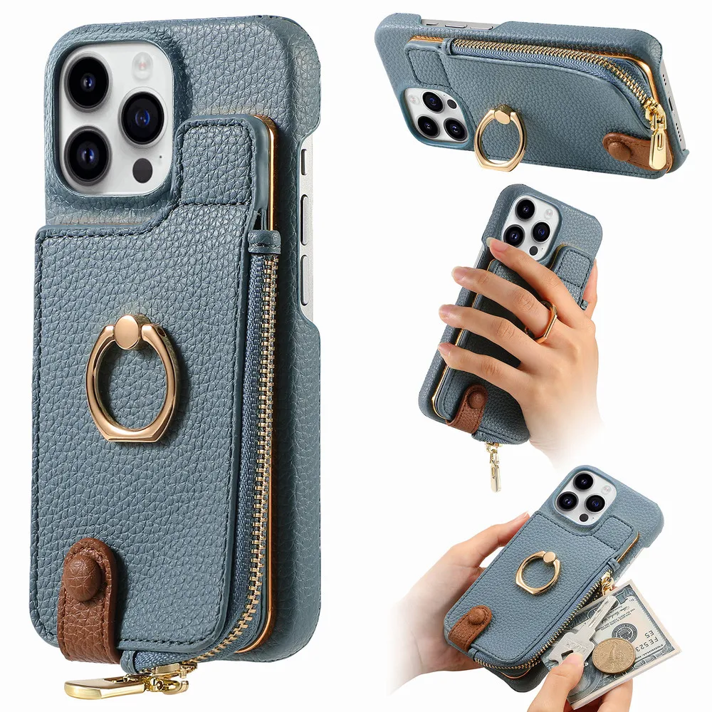 Für iPhone Air Zipper Leder Brieftasche Fall Für iPhone 16 15 14 13 12 11 Pro Max 17 16E Xs Xr X16 15Plus SE 2022 Ring Zurück Abdeckung
