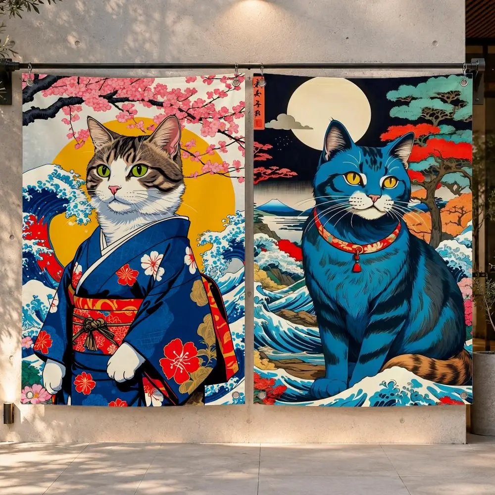 Character Samurai Cat Flags  Funny Flags for Bedrooms Home Decor Items Outdoor Decors Garage Decoration Flaga