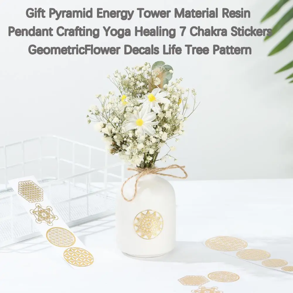 Gift Pyramid Energy Tower Material Resin Pendant Crafting Yoga Healing 7 Chakra Stickers Geometric Flower Decals Life Tree