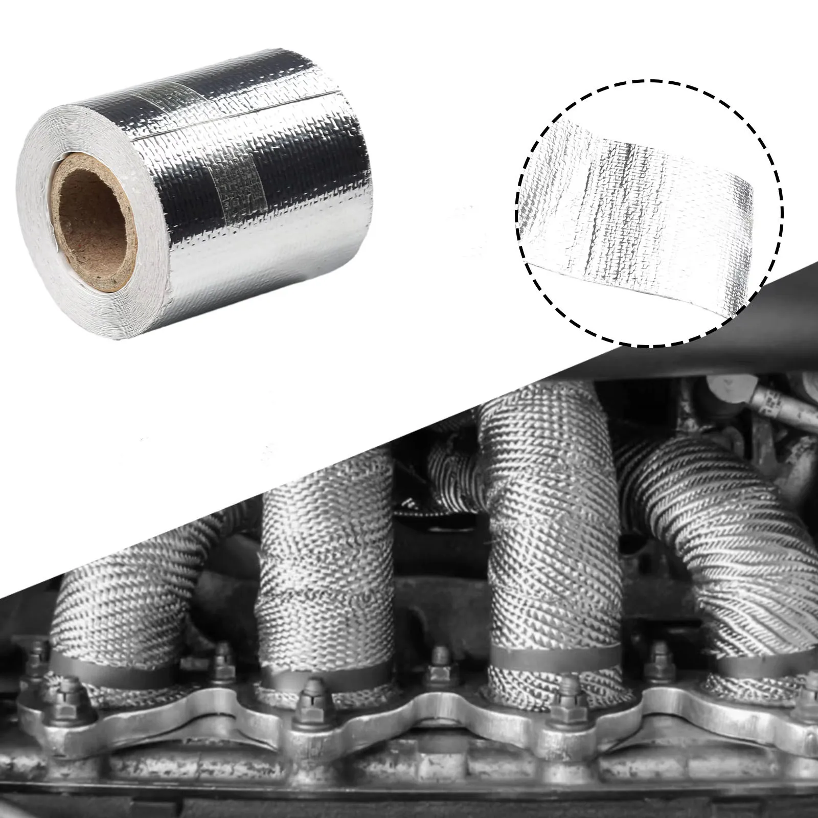 5 متر * 5 سنتيمتر العادم الأنابيب شريط عازل العادم الحرارة الشريط المنوع النازل ارتفاع درجة الحرارة ضمادة الشريط شريط لاصق فضي #4