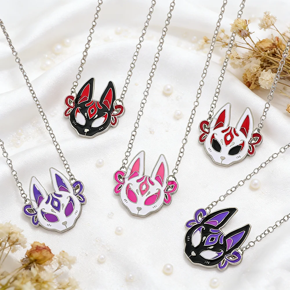 Fashion Anime Fox Mask Metal Enamel Necklace Creative Personality Pendant Jewelry Accessory for Women And Men Cosplay Fun Gift ﻿