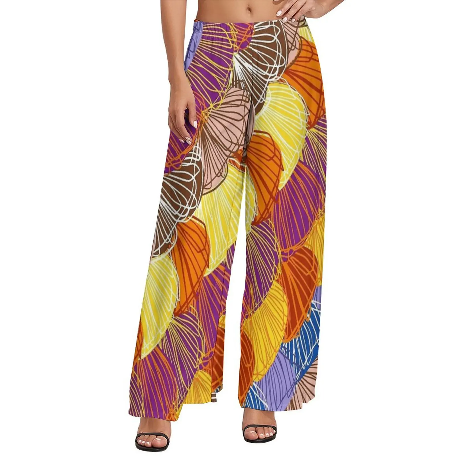 

Sea Shells Wave Design Pants Elastic Waist Classic Trousers Streetwear Design Wide Leg Pants