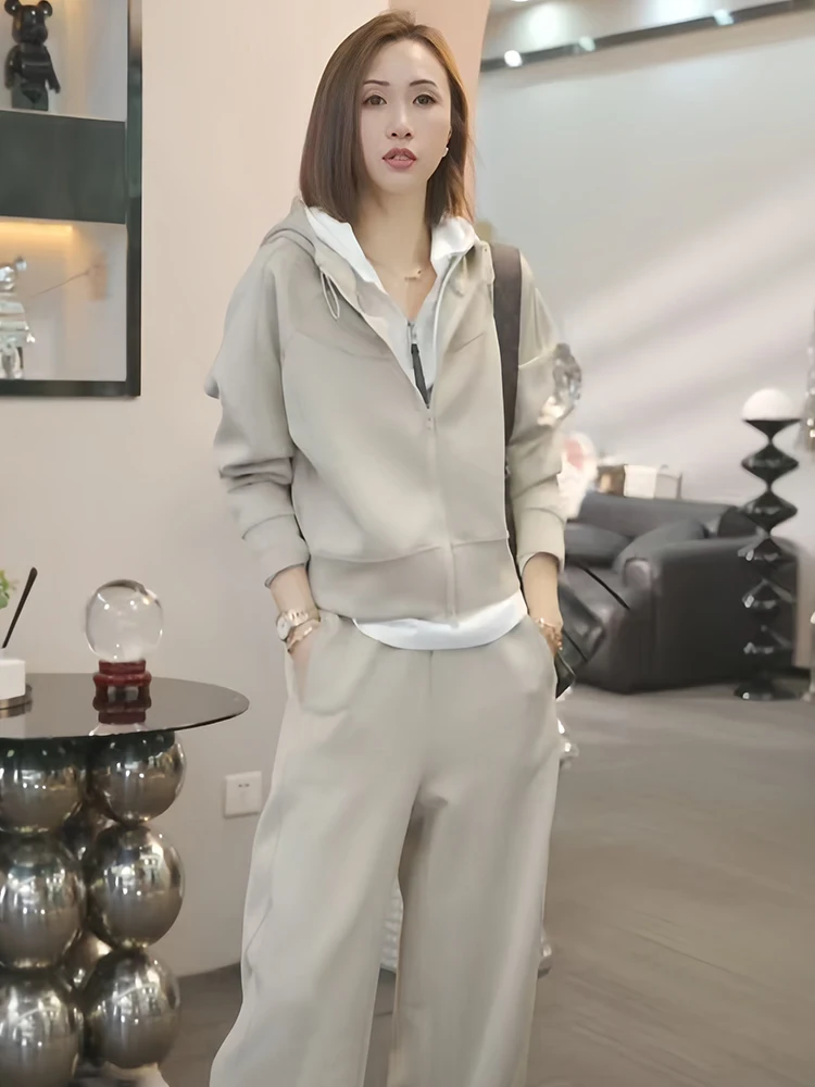 

Высококачественная куртка с капюшоном, широкие брюки, комплект из двух предметов, женская осень 2024, новинка ранней осени, уникальный и красивый комплект