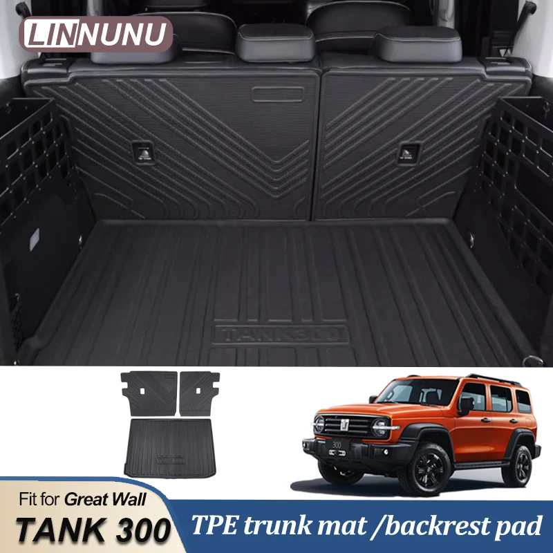 LINNUNU 3pcs Trunk mat Backret pad Tail box pad TPE fit for Great Wall GWM WEY TANK 300 Tank300 Car Trunk cushion Waterproof