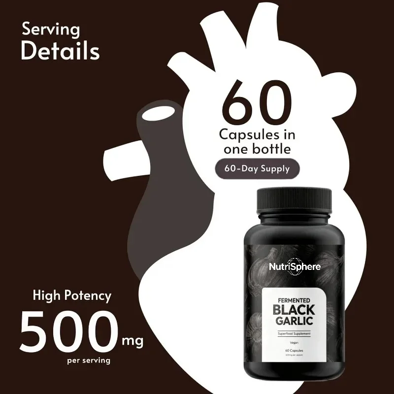Aged Black Garlic Capsules 500mg 60 Pure Vegetarian Capsules Non GMO Gluten Free Plant Supplement for Daily Health