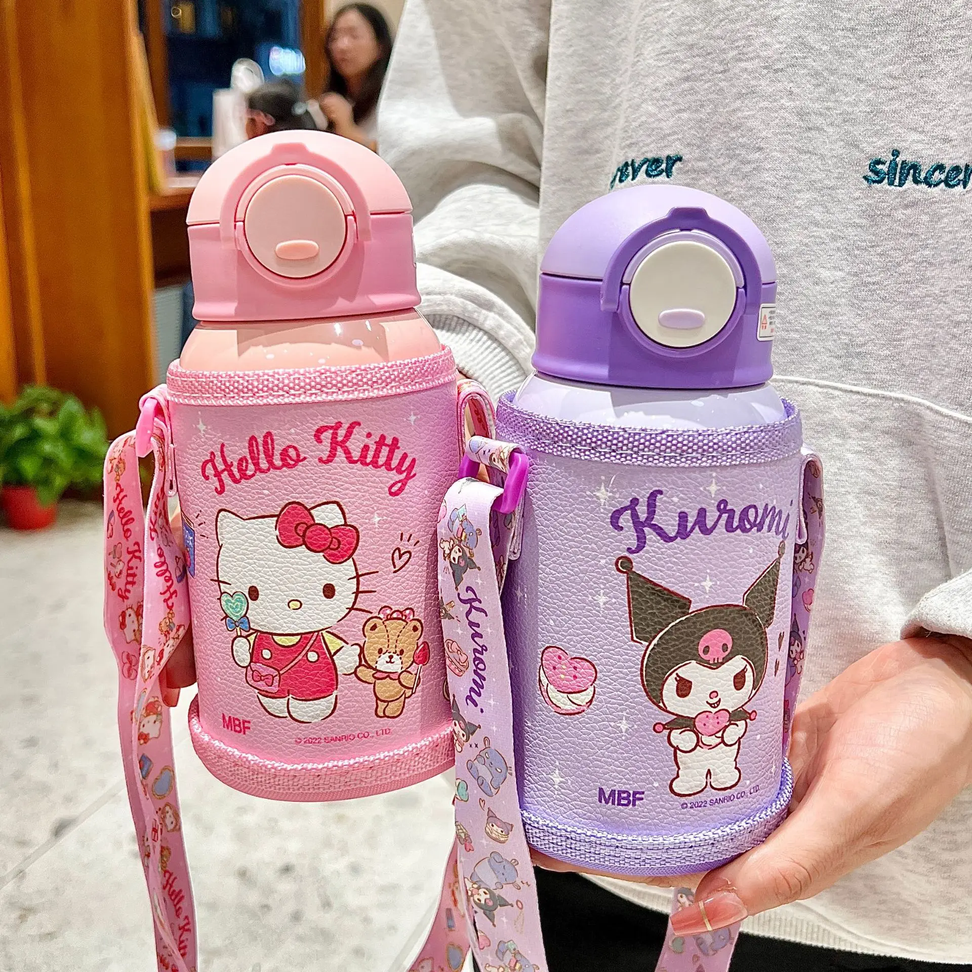 Sanrio Kulomi Children's Straight Drink Insulation Bottle Student Straw Water Cup Cute Girl Vacuum Thermos Cup Kids Women Gift