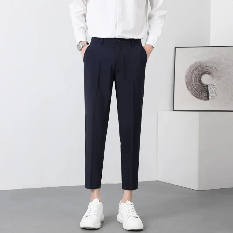 2023 New Spring and Autumn Fashion Casual Business Versatile Draping Loose Straight Leg Slim Solid Color Simple Men\'s Pants