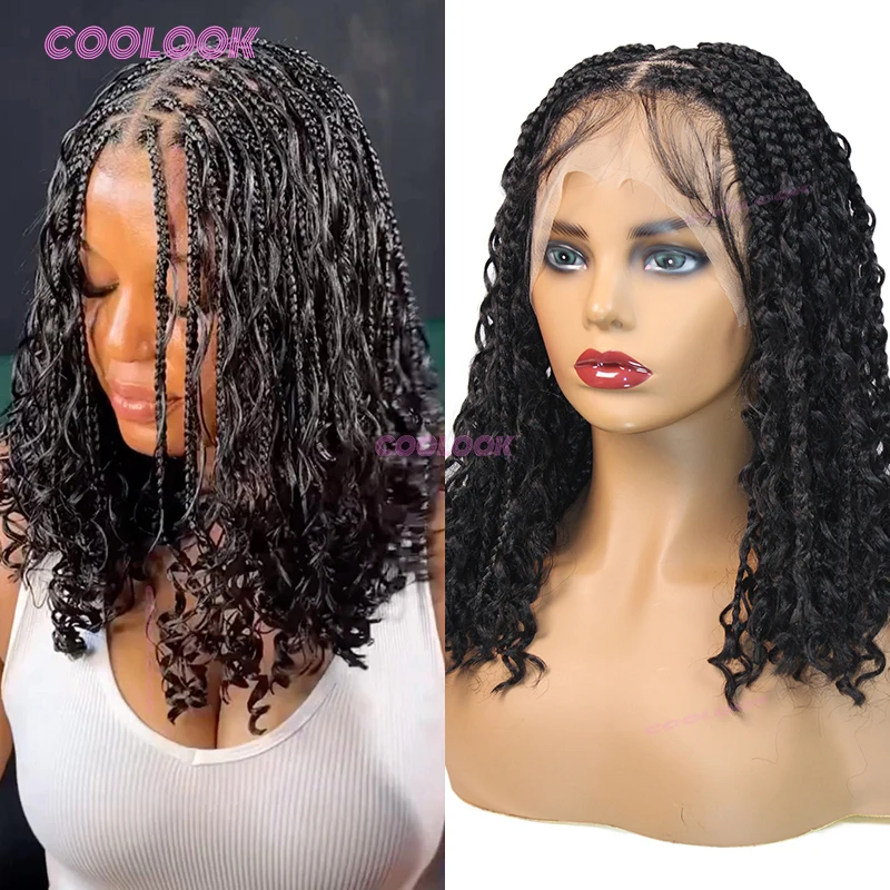 12 "قصيرة بوهو بوب شعر مستعار الاصطناعية شعر مستعار مضفر للنساء صندوق جديلة شعر مستعار دانتيل كامل جديلة ضفائر كورنو الأفريقية الدانتيل الباروكات رخيصة