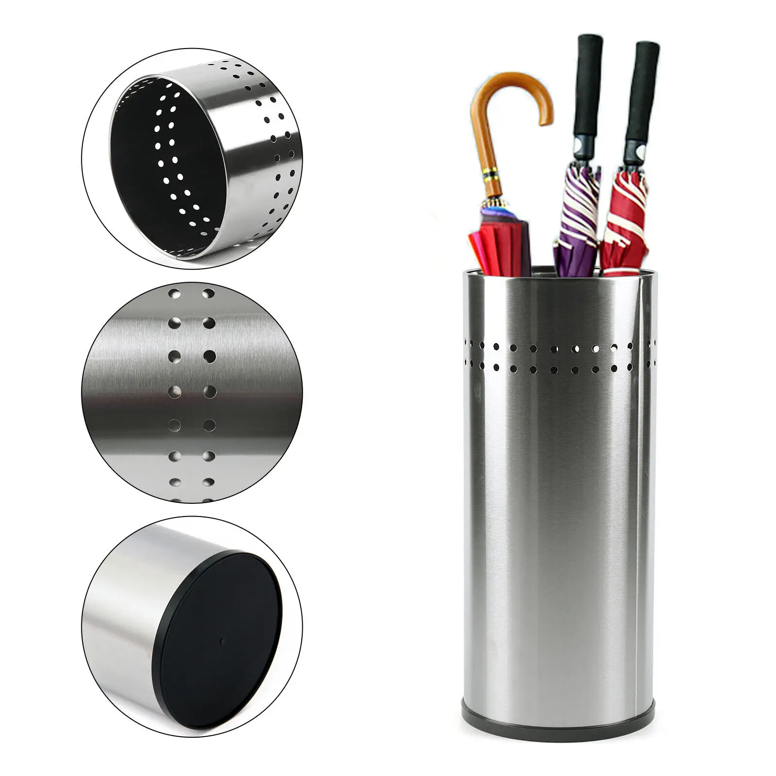 Stainless Steel Umbrella Holder Stand for Entryway, Umbrella Bin with Rubber Bottom for Canes Walking Sticks Umbrellas