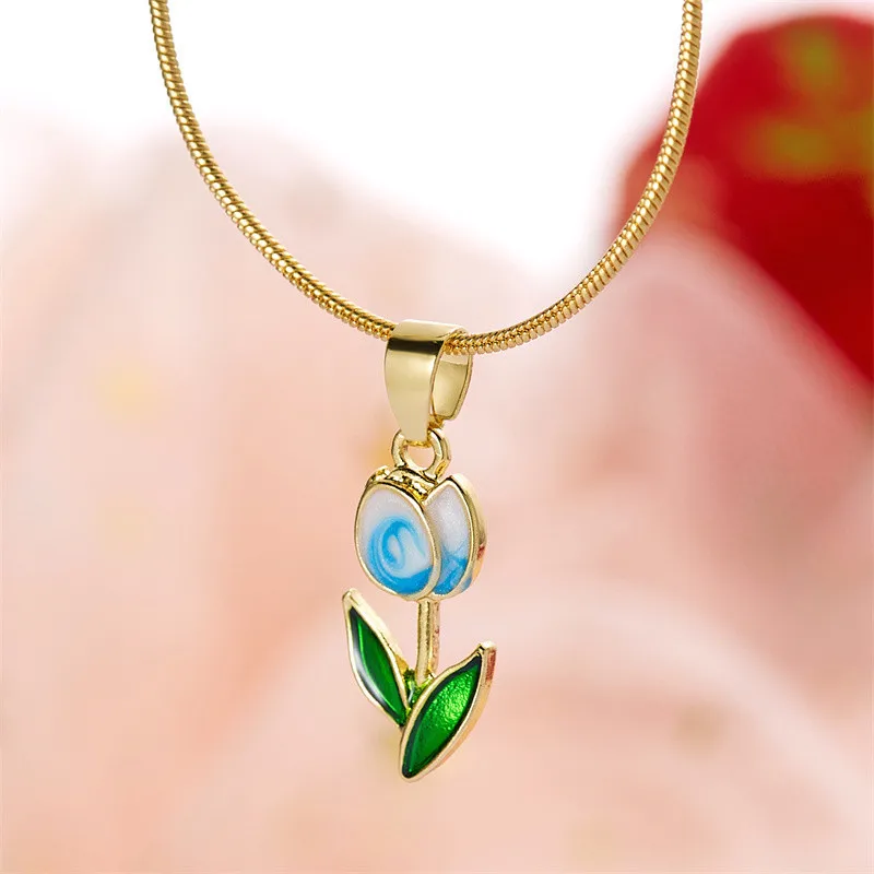 Vintage elegante Emaille-Halskette mit Tulpenblüten-Anhänger für Damen, modische Accessoires für junge Persönlichkeiten, Schlüsselbeinkette, Choker. – Detail 21