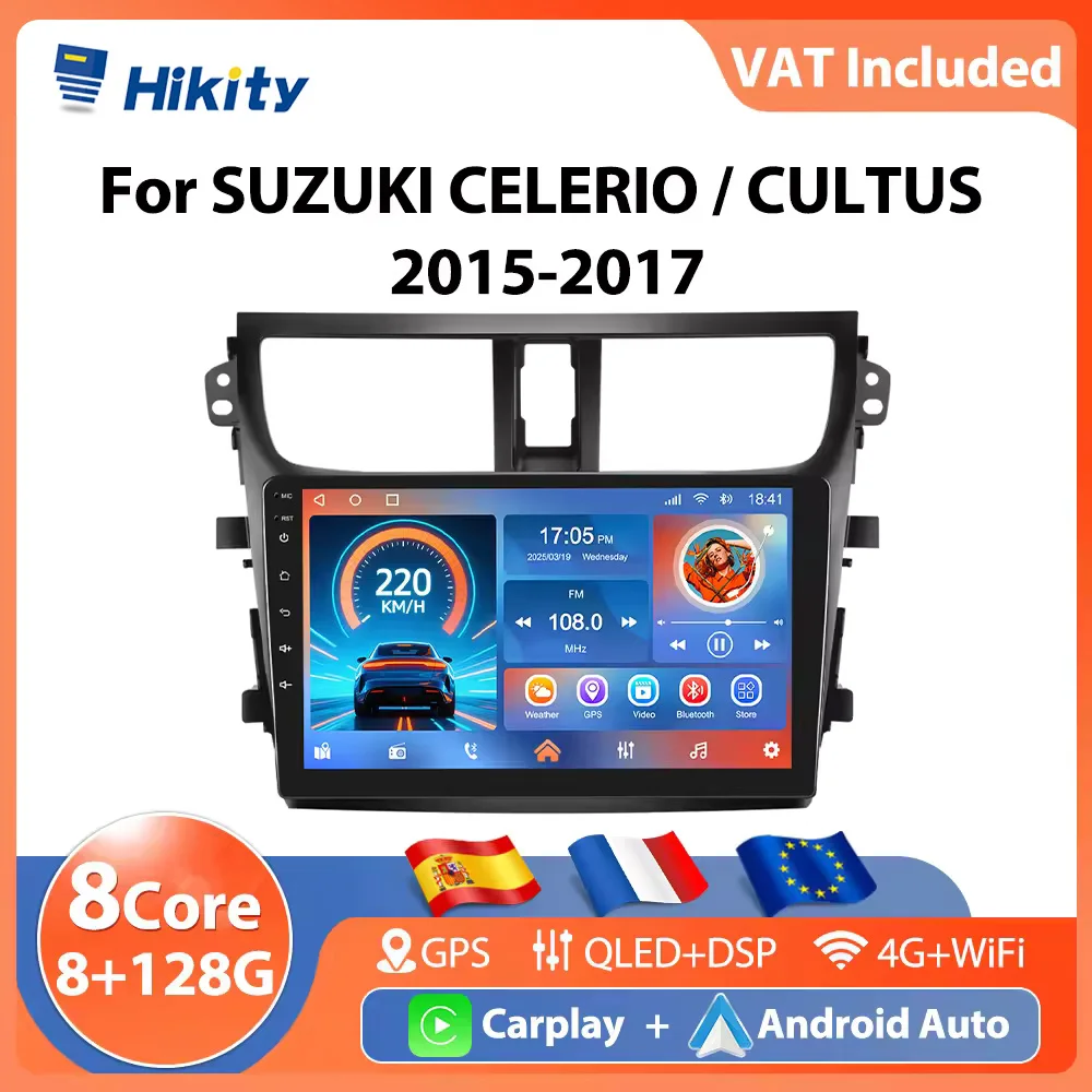 Hikity – autoradio 4G pour SUZUKI CELERIO/CULTUS 2015 – 2017, lecteur multimédia, Carplay, Android Auto, 8 cœurs, WIFI, 4G, GPS, Mirrorlink, DSP