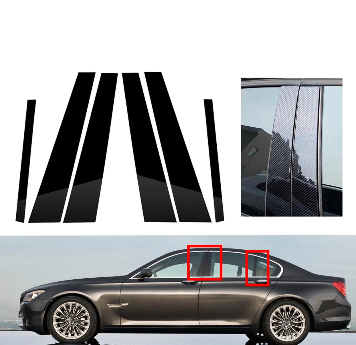 

For BMW 7-Series F01 F02 2009 2010 2011 2012 2013 2014 2015 8pcs Silvery Carbon Glossy Black Pillar Posts Window Cover Trim