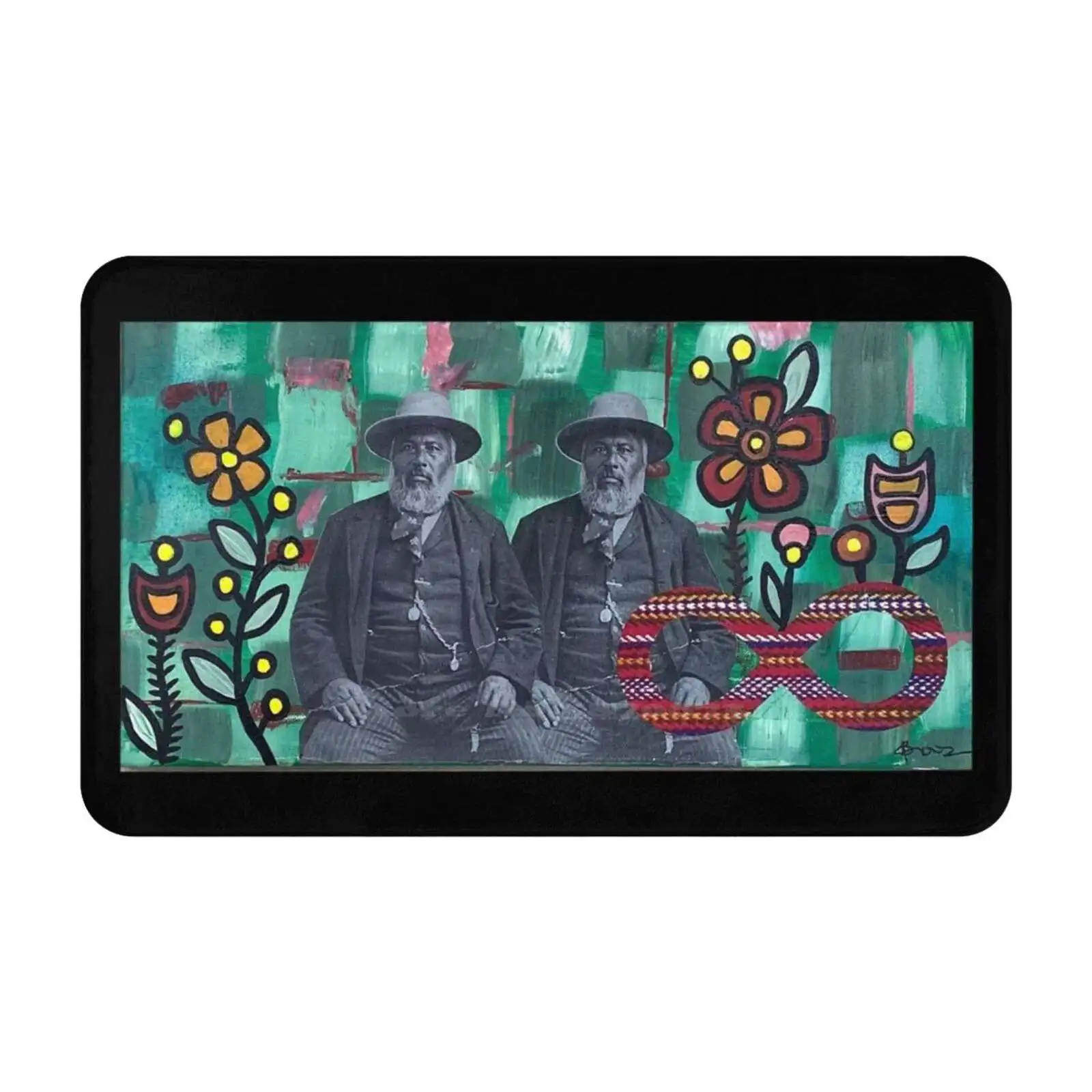 Double Dumont Soft Cushion Car Home Carpet Door Mat Métis Metis Michif Infinity Sash Saskatchewan Halfbreed Floral Green