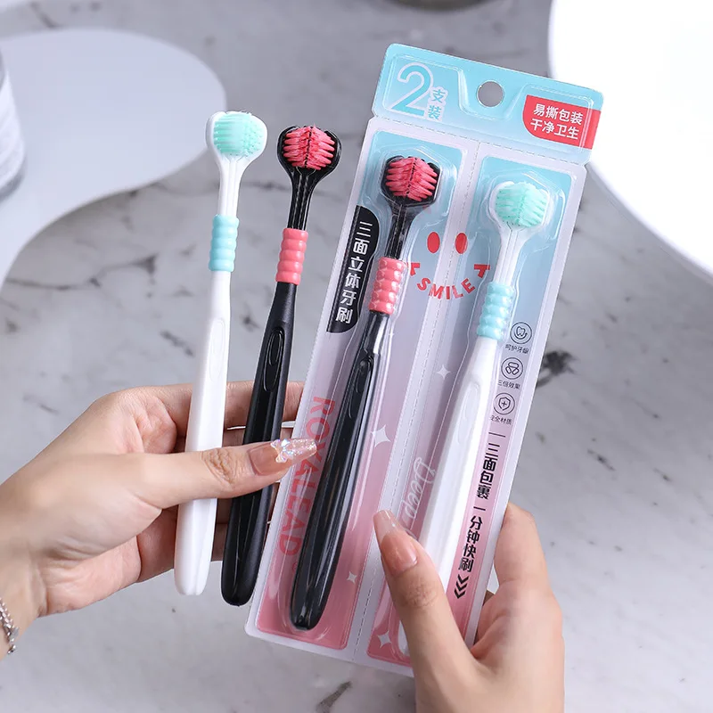 

2 шт., хит продаж для взрослых, трехсторонняя зубная щетка с мягкой щетиной для домашнего использования, стильная трехсторонняя чистящая набор зубных щеток для пар