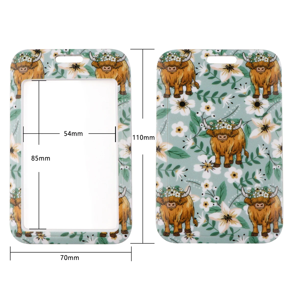 Porte-badge avec lanière de cou et pochette de protection, ensemble de couverture de carte de bus, mignon Highland Cow et Concerflowers