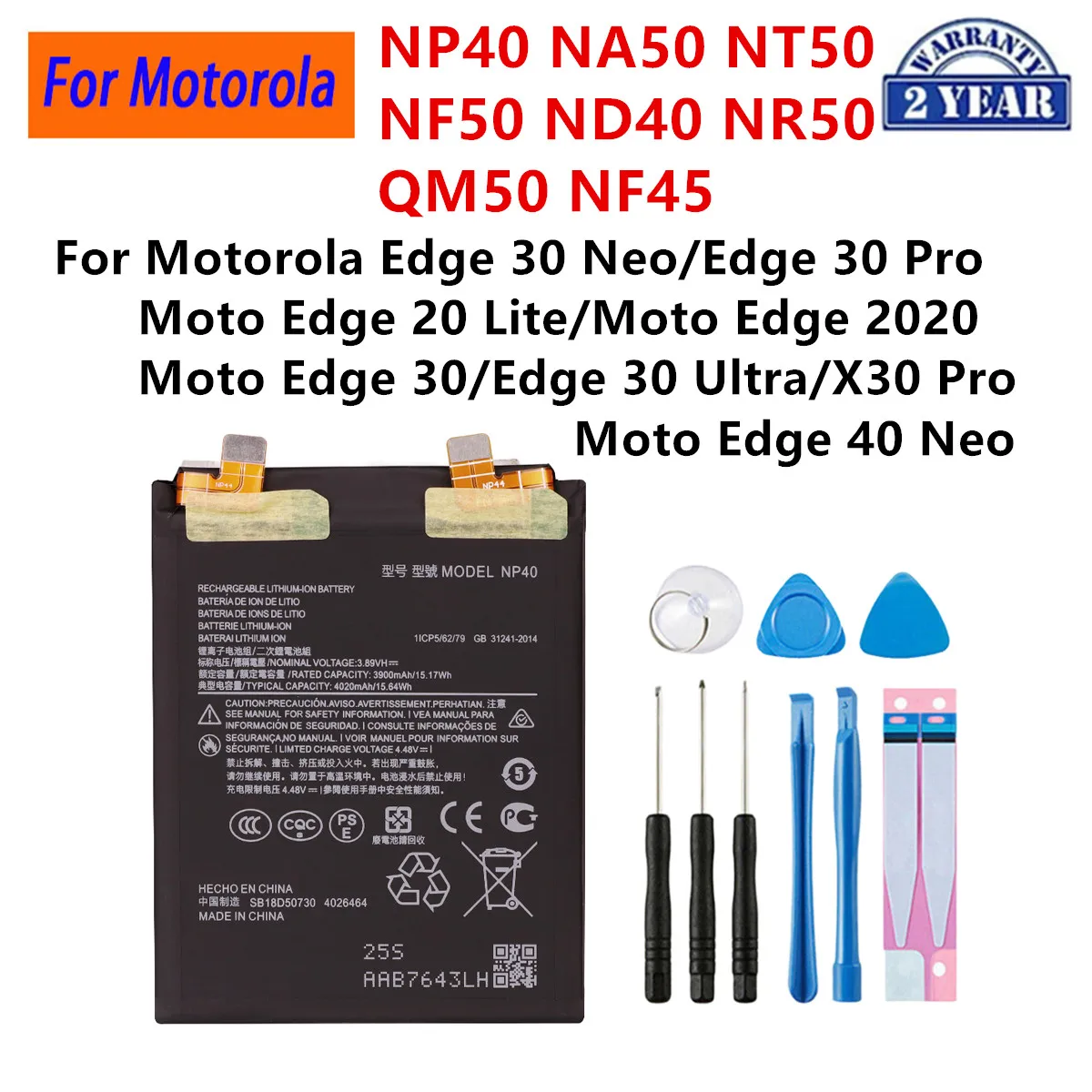 NP40 NA50 NT50 NF50 ND40 NR50 QM50 NF45 Battery For Motorola Edge 30 40 Neo /Edge 30 Pro 30 Ultra X30 5G 20 Lite/Fusion +Tools