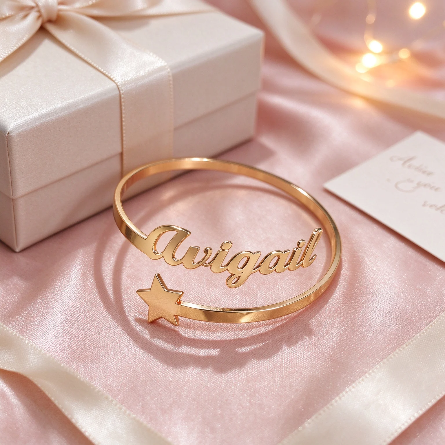 Adjustable Open Cuff Bangle Bracelet with Star Detail Personalized Name Letter Fashion Metal Wristband for Women And Girls Birth