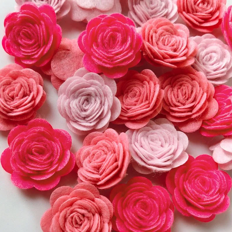 24Pcs/Lot Mixed Color Artificial Felt Rose Flower DIY Handmade Craft Material Tools for Bow Headband Applique Sewing Accessories