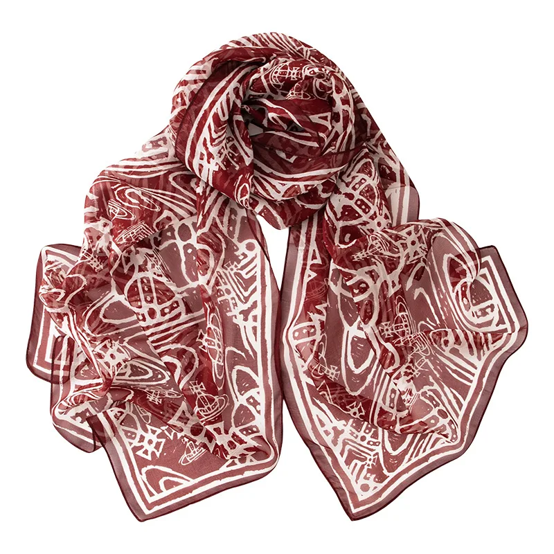 スカーフブラウンシルク女性日焼け防止通気性夏ロングネックラップアクセサリービーチ春の休日高級