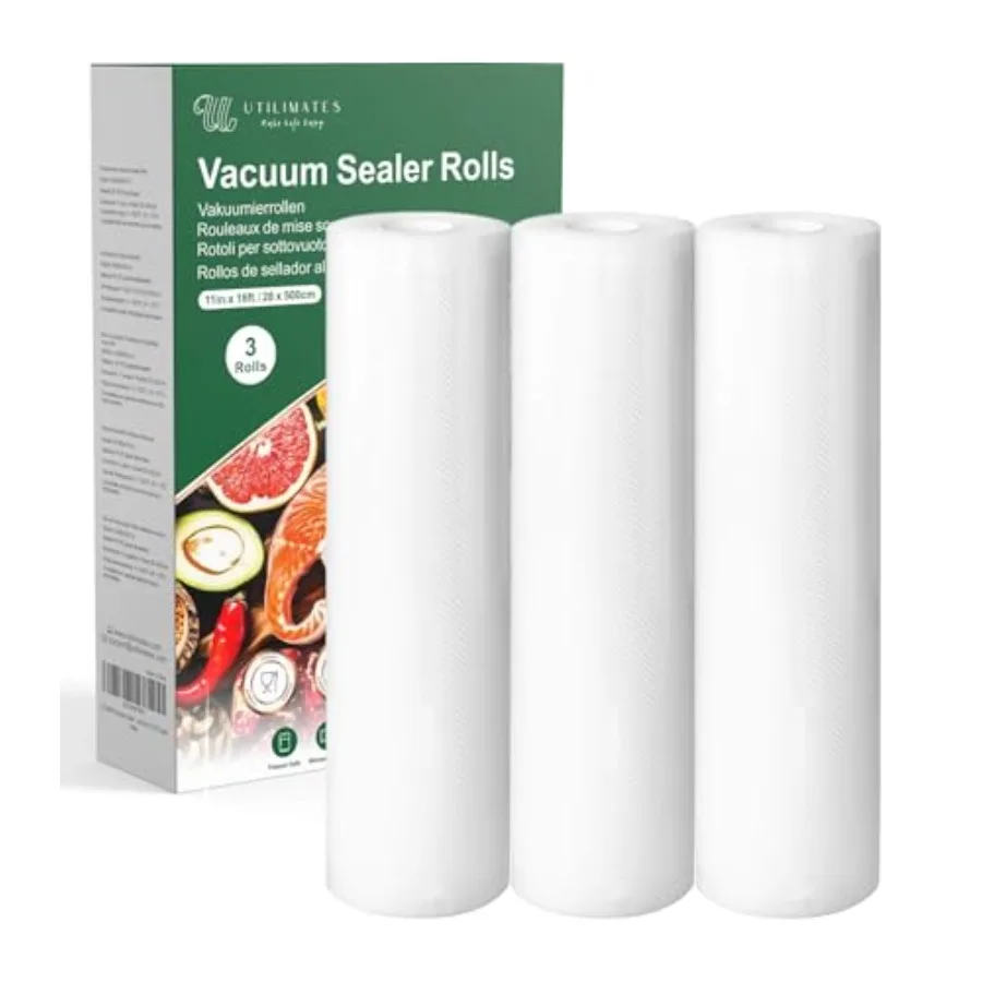 

BPAfree Heavy Duty Vacuum Sealer Bags Rolls 11 Inch 16 Feet 3pack Ideal for Custom Fit Food Saver Seal a Meal or Sous Vide Cook