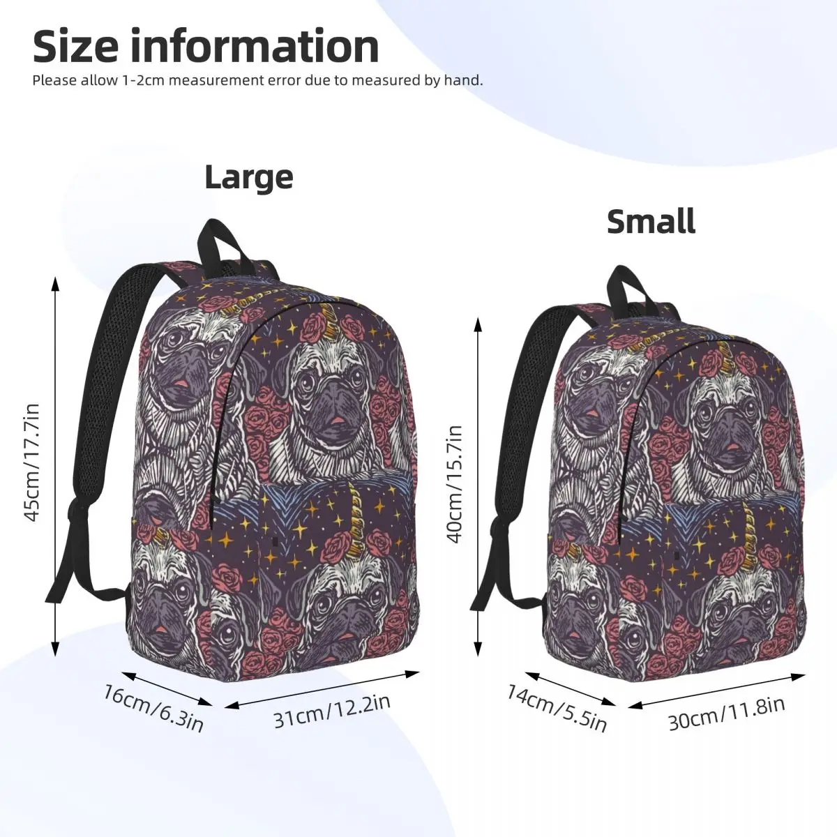 Unicorn Pug Backpack for Boy Girl Kids Student School Bookbag Puglife Dogs Puggy Pet Daypack Kindergarten Primary Bag Hiking