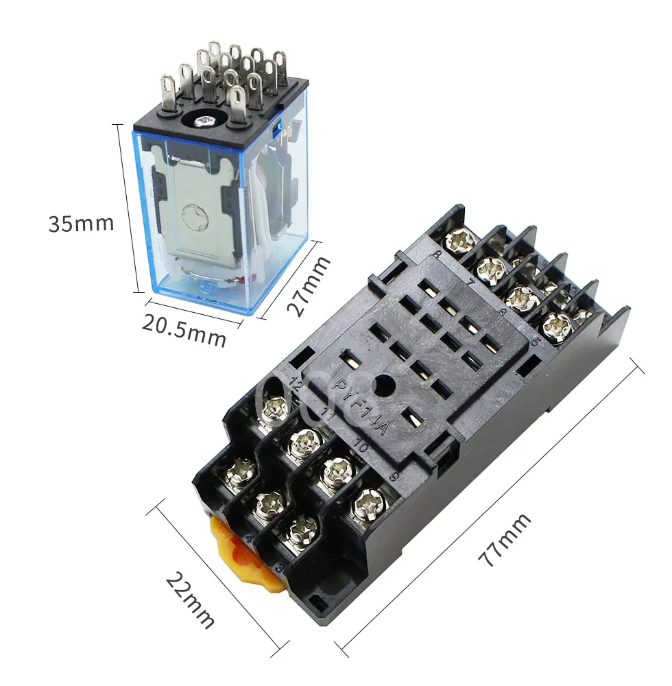 10PCS MY4 Power Relay MY4NJ with Din Rail Mount Socket Base 14 Pins 12V/24V 110V/220V MY4N Relay Switch