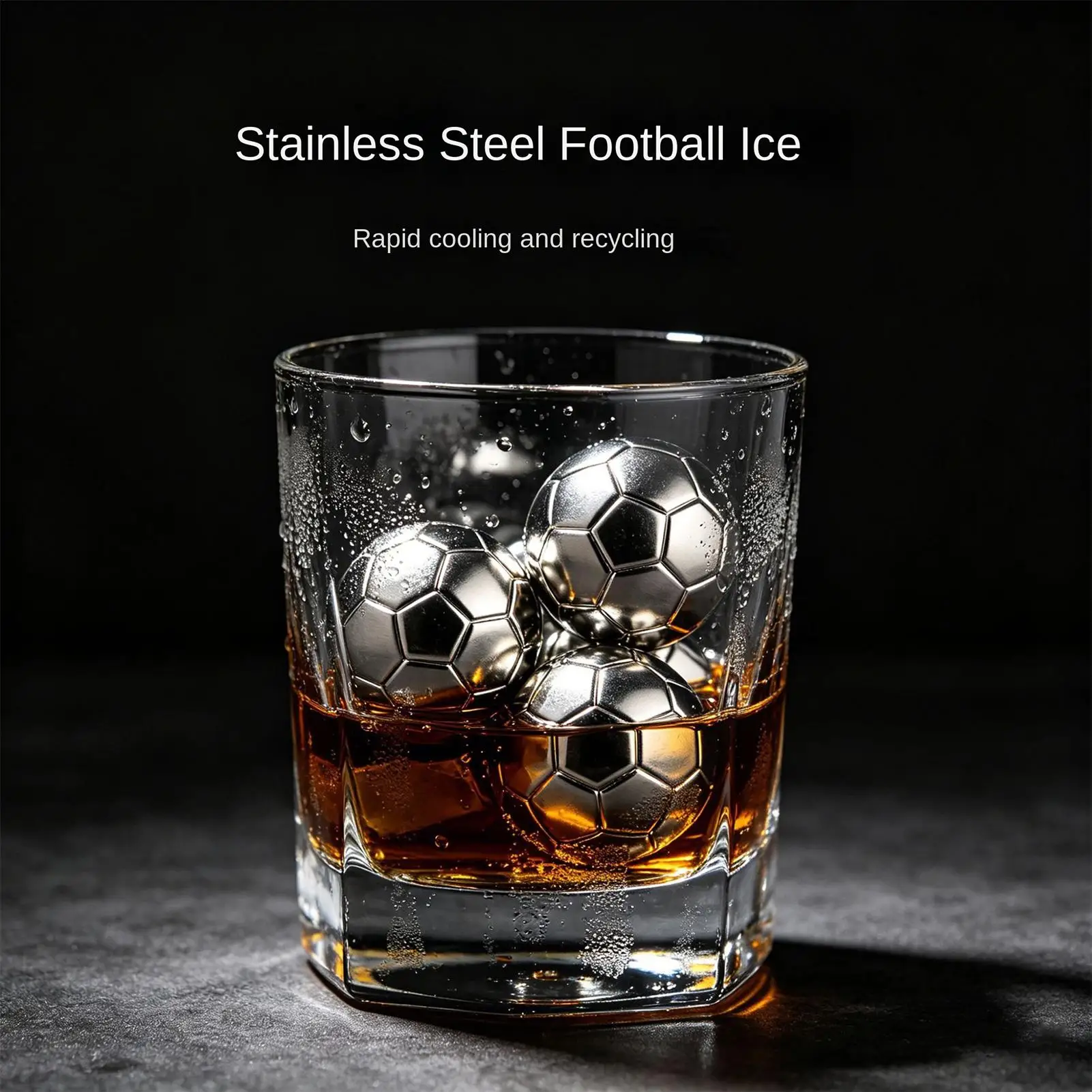 Steel Ice Cubes 4 Pieces Reusable Refreezable Round Football Metal Whiskey Stones Chilling Rocks For Housewarming Parties Bar